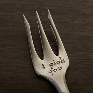 Stamped Cocktail Fork: I PICK YOU Charcuterie Board Fork Pick, Vintage Silver Appetizer Utensil, Cheese Meat Tray, Pickle Fork, Grazing Tray image 1