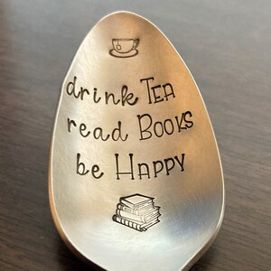 Drink Tea Read Book Engraved Spoon - Funny Gift For Tea Or Book Lovers, Graduation Present