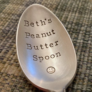 Peanut Butter Spoon, Custom Personalized Name, Hand Stamped Teaspoon or Tablespoon, Gift for Boyfriend, Gift for Him Her, Gift for Husband