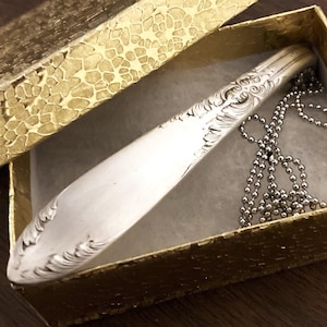 Silver Pendant Necklace, Everyday Jewelry, Upcycled Vintage Silver Plated Silverware Spoon Handle Pendant, Antique Repurposed Flatware, 1936