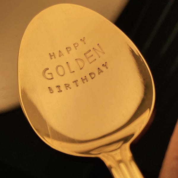 Golden Birthday Gift: Happy Golden Birthday Spoon, Lucky Birthday, 50th Birthday, Hand-Stamped Gold Spoon, Girl Boy Daughter Son, Gift Box