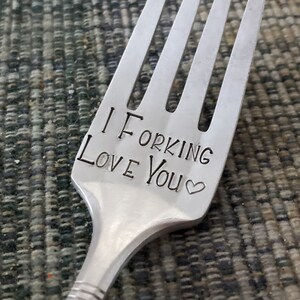 I Forking Love You Fork: Hand Stamped Vintage Silver Dessert Fork, Valentines Birthday Anniversary Him Her Wife Boyfriend Husband, Gift Box