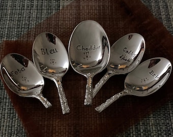 Custom Cheese Markers, Charcuterie Accessories, Upcycled Vintage Silver Spoons, Cheese Board Markers Signs Picks Tags, Cheese Lover Gifts