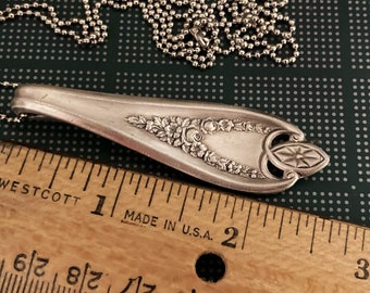 Floral Necklace, Art Deco Sustainable Eco Gift for Her, Vintage Silverware Pendant, Repurposed Silver Spoon Handle Jewelry, Gift Boxed, 1911