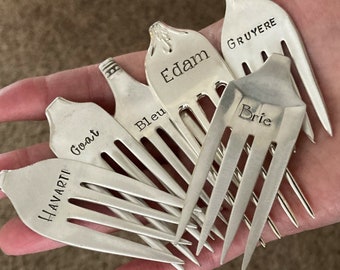 Personalized Cheese Markers /Forks, Vintage Silverware, Charcuterie Board, Upcycled Cheese Labels Picks Signs, Ecofriendly Cheese Lover Gift