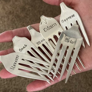 Personalized Cheese Markers /Forks, Vintage Silverware, Charcuterie Board, Upcycled Cheese Labels Picks Signs, Ecofriendly Cheese Lover Gift