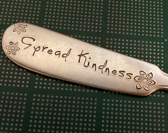 Cheese Spreader Butter Knife: Spread Kindness, Stamped Vintage Silver, Charcuterie Board Condiment Utensil, Dinner Party Decor, Hostess Mom