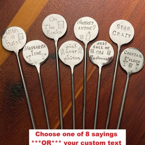 Cocktail Stirrers Stir Sticks, Metal Swizzle Stick, Stainless Steel, Home Bar Accessories, Choose Saying OR YOUR CUSTOM Text, Alcohol Gifts