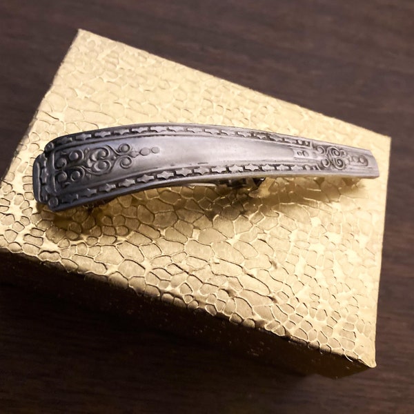 Silver Barrette: Vintage Silverware Spoon Handle Hair Clip, Repurposed Upcycled Spoon Jewelry, Antique Flatware, Gift Boxed, READY To SHIP