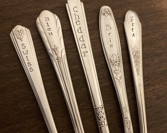 Personalized Cheese Markers, Charcuterie Board Accessories, Upcycled Silverware, Cheese Platter Picks Tags Labels Signs, Cheese Lover Foodie