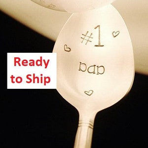 Dad Gift: 1 DAD Spoon, World's Best Dad, Number 1 Daddy Gift From Kids, Coffee Tea Ice Cream Spoon, Ready To Ship, Hand Stamped, Birthday image 1