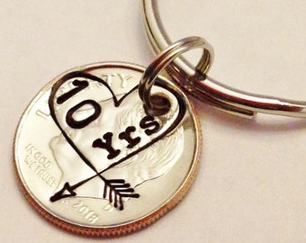 Dime Keychain, 10 Year Anniversary Gift for Husband Wife Her Him, 10th Wedding, 10 Years Gift, Heart, Arrow, UNCIRCULATED Dime 2013 2023 +