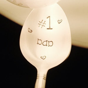 Dad Gift: 1 DAD Spoon, World's Best Dad, Number 1 Daddy Gift From Kids, Coffee Tea Ice Cream Spoon, Ready To Ship, Hand Stamped, Birthday image 2
