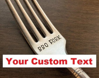 Custom Fork, Personalized Hand Stamped Engraved Fork Gift, Vintage Silver, Your Words Text, Dinner Cake Dessert Flatware Silverware