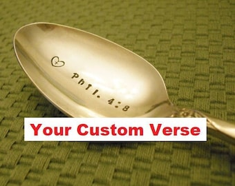 Christian Gift: Personalized Favorite Bible Verse Stamped Coffee / Tea Spoon, Vintage Silver, CUSTOM Inspirational Spoon, Tea Coffee Lover