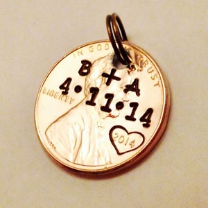 Anniversary Gift: Custom Personalized Penny Charm Pendant, Couples, Wedding Gift; Your Initials, Date, Heart; Hand Stamped 1959-2024 PENNY