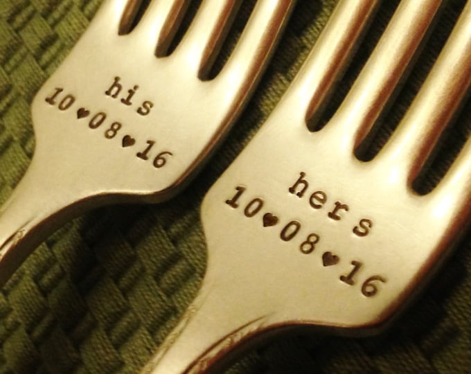 Wedding Forks His Hers Forks Hand Stamped Wedding Date With Etsy