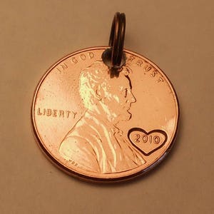PENNY With A Heart Pendant: Boyfriend Girlfriend Gift, 7th Anniversary, Husband Wife, Lucky, Wedding Bouquet Charm, Memorial, 1959 - 2025