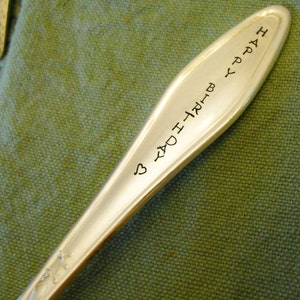 HAPPY BIRTHDAY Fork: Custom Birthday Gift Idea for Men Her Kids Mom Dad Boy Girl; Stamped Engraved Fork, Vintage, Silver, Party Decoration image 5