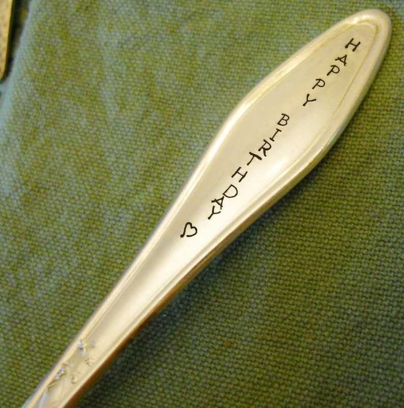 HAPPY BIRTHDAY Fork: Custom Birthday Gift Idea for Men Her Kids Mom Dad Boy Girl; Stamped Engraved Fork, Vintage, Silver, Party Decoration image 5