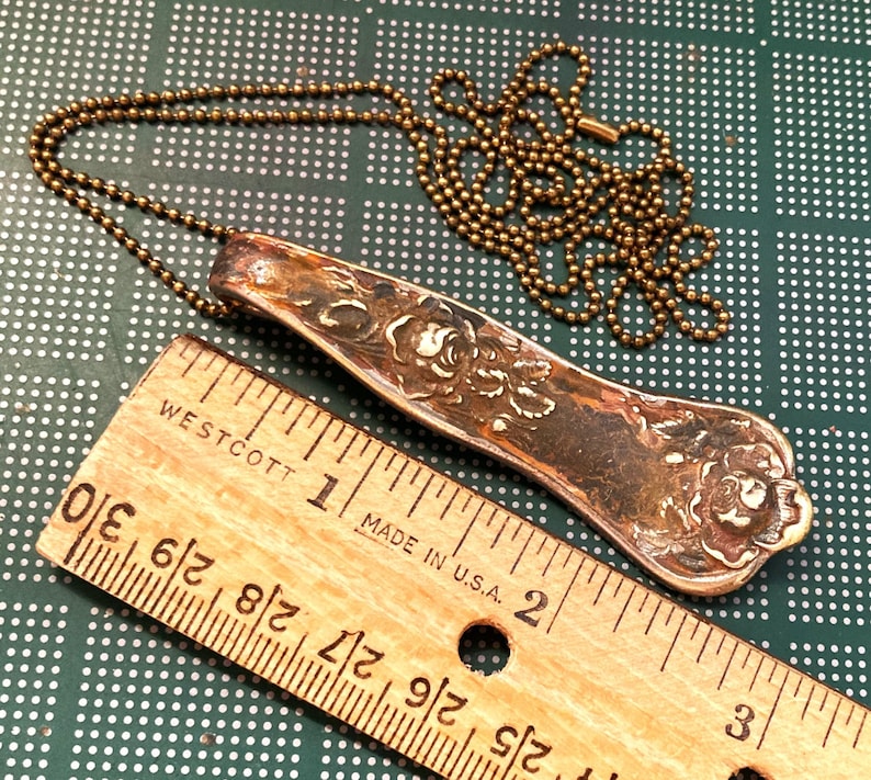Painted Necklace, Spoon Art, Silverware Spoon Jewelry, Vintage Recycled Upcycled Flatware, RUSTIC Repurposed Silverplated Handle Pendant image 1