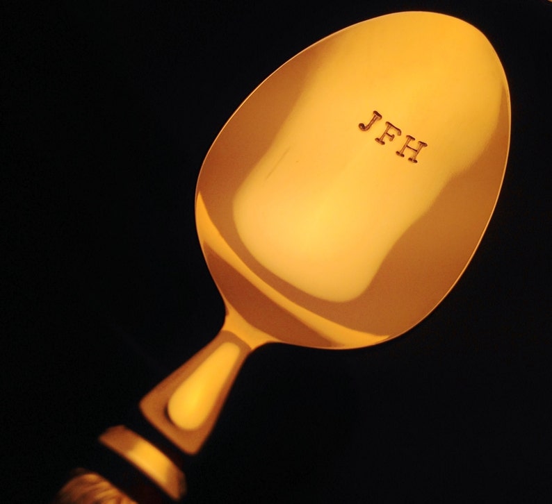Custom Gold Spoon Handstamped Monogrammed Spoon Initials Etsy