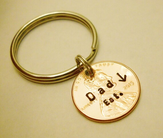 Dad Gift: Dad Established In, Dad Birthday Gift From Kids, New Dad Est 2019 Keychain, Fathers Day, Daddy Key Chain, Stamped Penny 1959- 2019 Il_570xn
