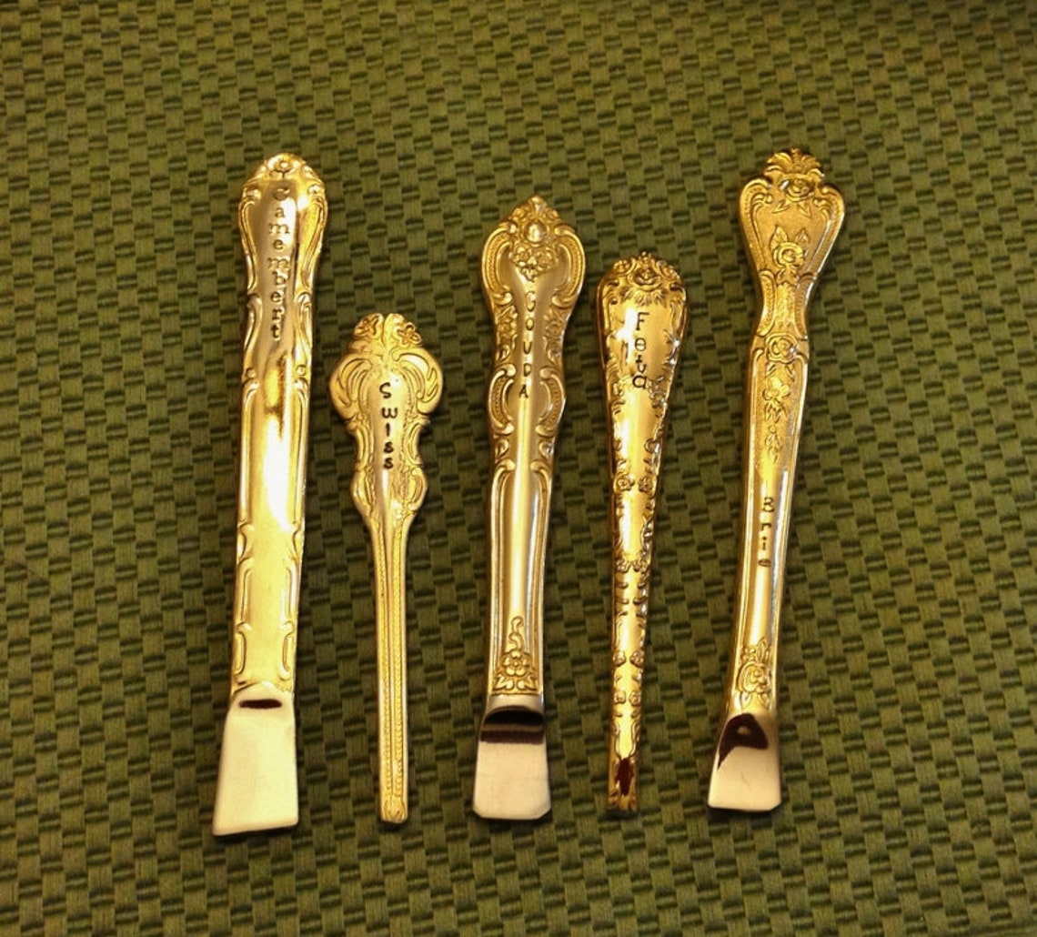 CHEESE Markers Labels Forks Tags Picks Stamped Vintage GOLD Etsy