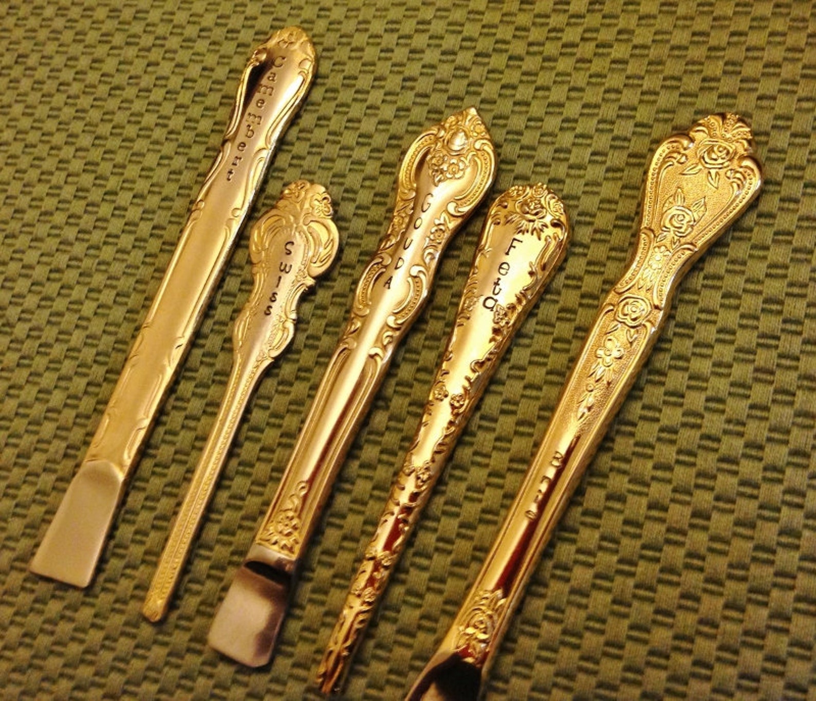 CHEESE Markers Labels Forks Tags Picks Stamped Vintage GOLD Etsy