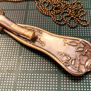 Painted Necklace, Spoon Art, Silverware Spoon Jewelry, Vintage Recycled Upcycled Flatware, RUSTIC Repurposed Silverplated Handle Pendant image 4