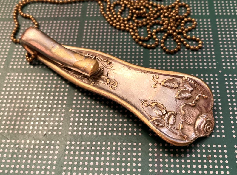 Painted Necklace, Spoon Art, Silverware Spoon Jewelry, Vintage Recycled Upcycled Flatware, RUSTIC Repurposed Silverplated Handle Pendant image 4