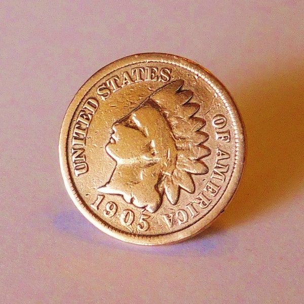 Tie Tack: INDIAN HEAD PENNY Tie Tack / Hat Pin / Lapel Pin; Birthday Fathers Day Gift for Men Grandpa; Coin Jewelry, 1859-1908, History Buff