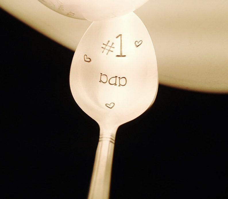 Dad Gift: 1 DAD Spoon, World's Best Dad, Number 1 Daddy Gift From Kids, Coffee Tea Ice Cream Spoon, Ready To Ship, Hand Stamped, Birthday image 2