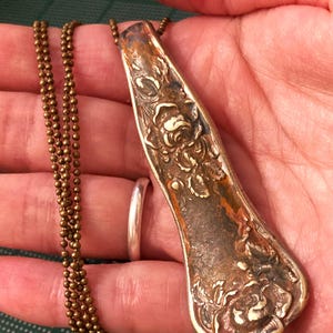 Painted Necklace, Spoon Art, Silverware Spoon Jewelry, Vintage Recycled Upcycled Flatware, RUSTIC Repurposed Silverplated Handle Pendant image 3