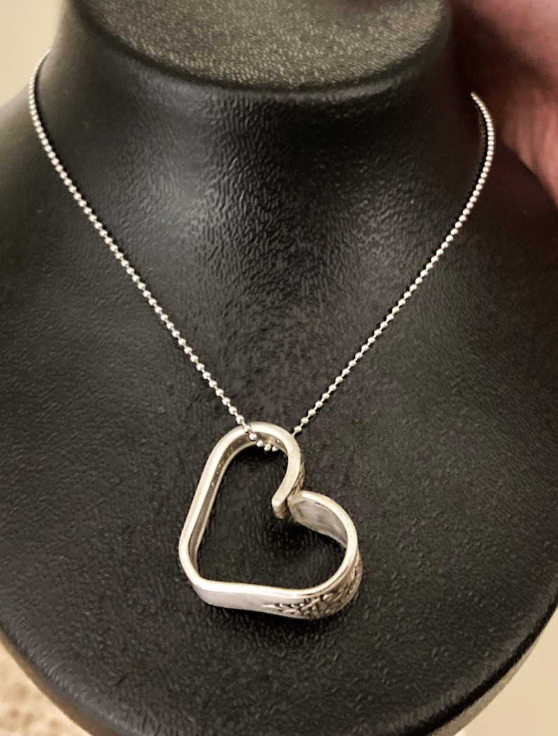 Vintage Heart Pendant Necklace, Antique Silverplate Silverware Spoon Jewelry, Handmade Valentines Gifts, Girlfriend Wife, Gift Boxed, 1939 image 1