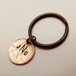 Monogram Keychain: Initials, Teen Boy Girl Gift, New Driver / Car, Personalized Stamped Lucky Penny Coin, Heart Option, 1959-2024, Gift Bag image 6