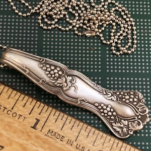 Grapes Vines Necklace, Silverware Spoon Jewelry, 1904 Vintage Silver Plated Spoon Handle Pendant, Upcycled Antique Flatware, Wine Lover, Box
