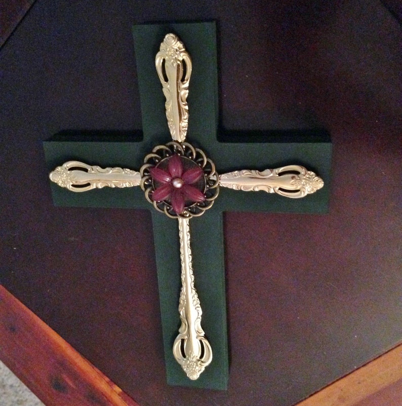 Cross Wall Hanging Silverware Cross Gold Wooden Cross Etsy