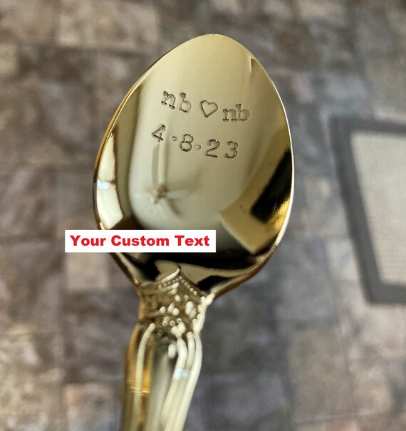 Custom Gold Spoon Personalized Hand Stamped Gold Spoon, Gold Tea Spoon, Gold Coffee Spoon, 50