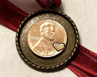 2025 Penny Ornament, Initials/Date Option, 2025 Baby Boy/Girl Ornament, Last Year of the Penny, Commemorative Penny Ornament, Choose Ribbon