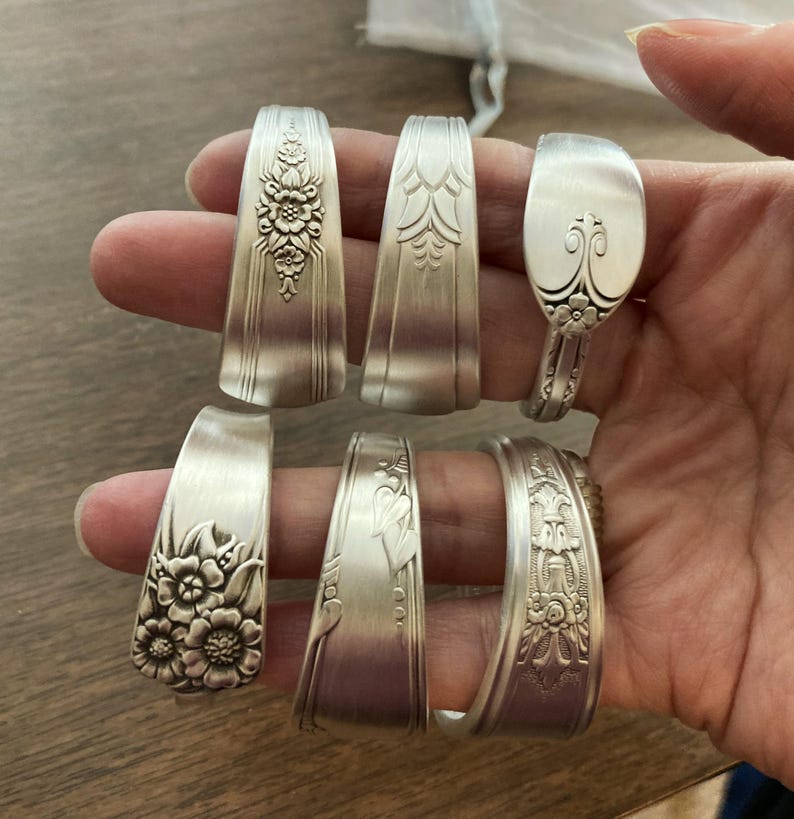 Mismatched Napkin Rings Handmade From Vintage Silverware, Unique Wedding Gift, Antique Silver Spoon Napkin Holders, Repurposed Flatware, Mom imagen 6