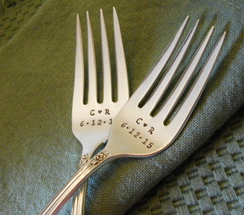 Personalized Wedding Forks Stamped Initials and Wedding Date Etsy