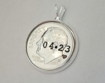 10th Wedding Anniversary Gift for Her Wife, Tenth Tin 10 Year Gifts for Women, Personalized Dime Jewelry, Uncirculated 2015 2025 2014 2024 +