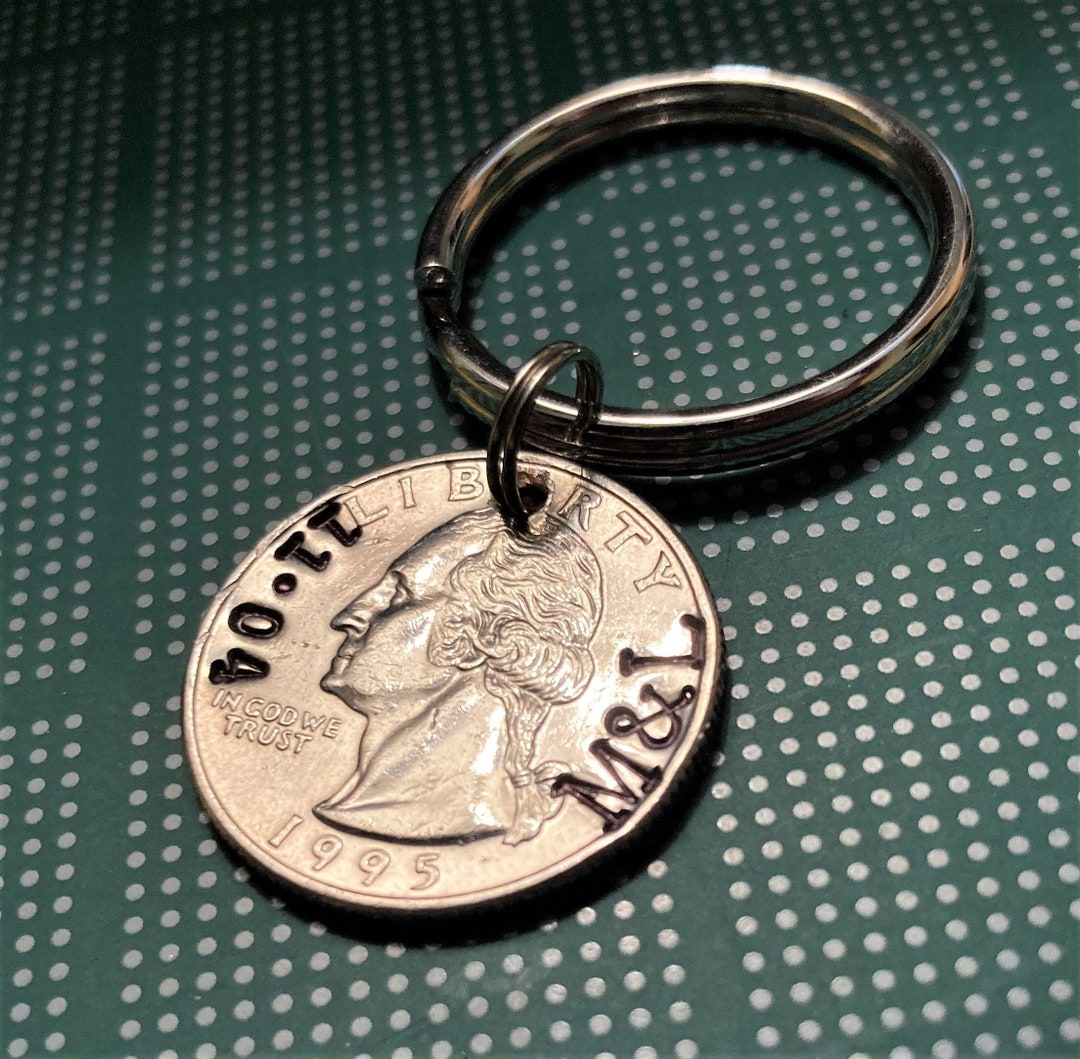 Quarter Key Chain Personalized Quarter Keychain, Anniversary Gift, Initials & Date, 1991 ...