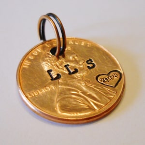 Penny Pendant -- 1st 7th Anniversary, Luck, Lucky, Memorial, Custom Year, Initials, Wedding Bouquet Charm, Birthday Gift, 1959 - 2025 PENNY