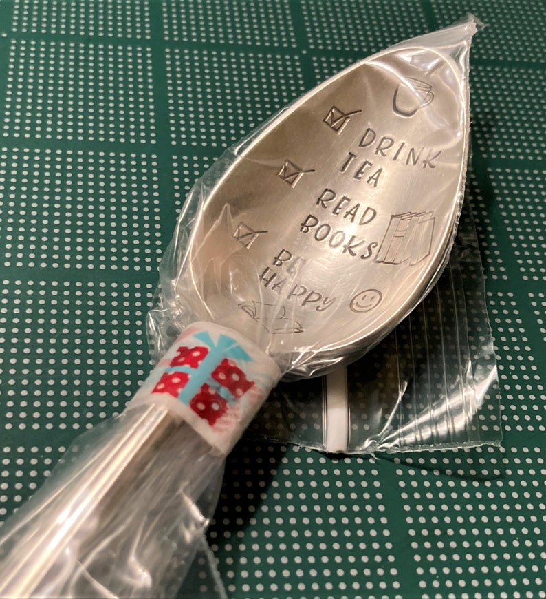 Drink Tea Read Books Be Happy Spoon: Tea Lover, Bookworm, Book Lover, Reader Gift, Bookish, Stamped Vintage Silver Teaspoon, Gift for Her image 9