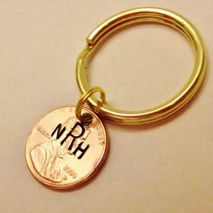 Monogram Keychain: Initials, Teen Boy Girl Gift, New Driver / Car, Personalized Stamped Lucky Penny Coin, Heart Option, 1959-2024, Gift Bag image 4