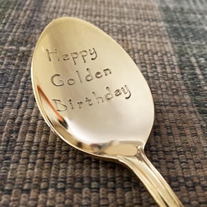 Golden Birthday Gift for Him or Her: Happy Golden Birthday, Stamped Gold Coffee Tea Ice Cream Spoon for Boy Boyfriend Son Nephew Daughter