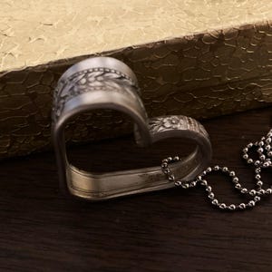 Vintage Heart Pendant Necklace, Antique Silverplate Silverware Spoon Jewelry, Handmade Valentines Gifts, Girlfriend Wife, Gift Boxed, 1939 image 11