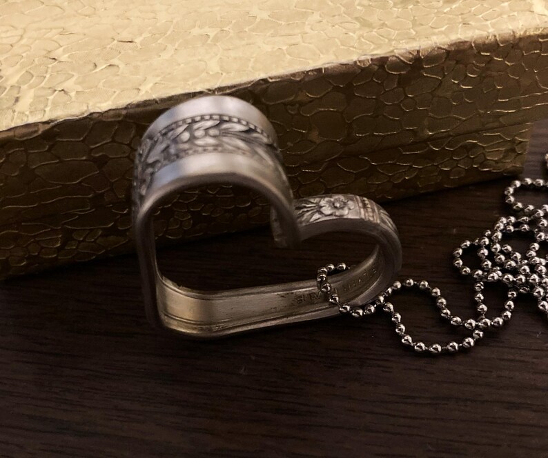 Vintage Heart Pendant Necklace, Antique Silverplate Silverware Spoon Jewelry, Handmade Valentines Gifts, Girlfriend Wife, Gift Boxed, 1939 image 11